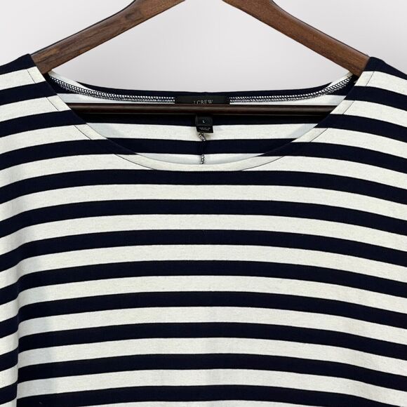 J. Crew Colorblock Mini Shift Dress Women L Navy Striped Nautical Thick Fabric - Picture 2 of 14
